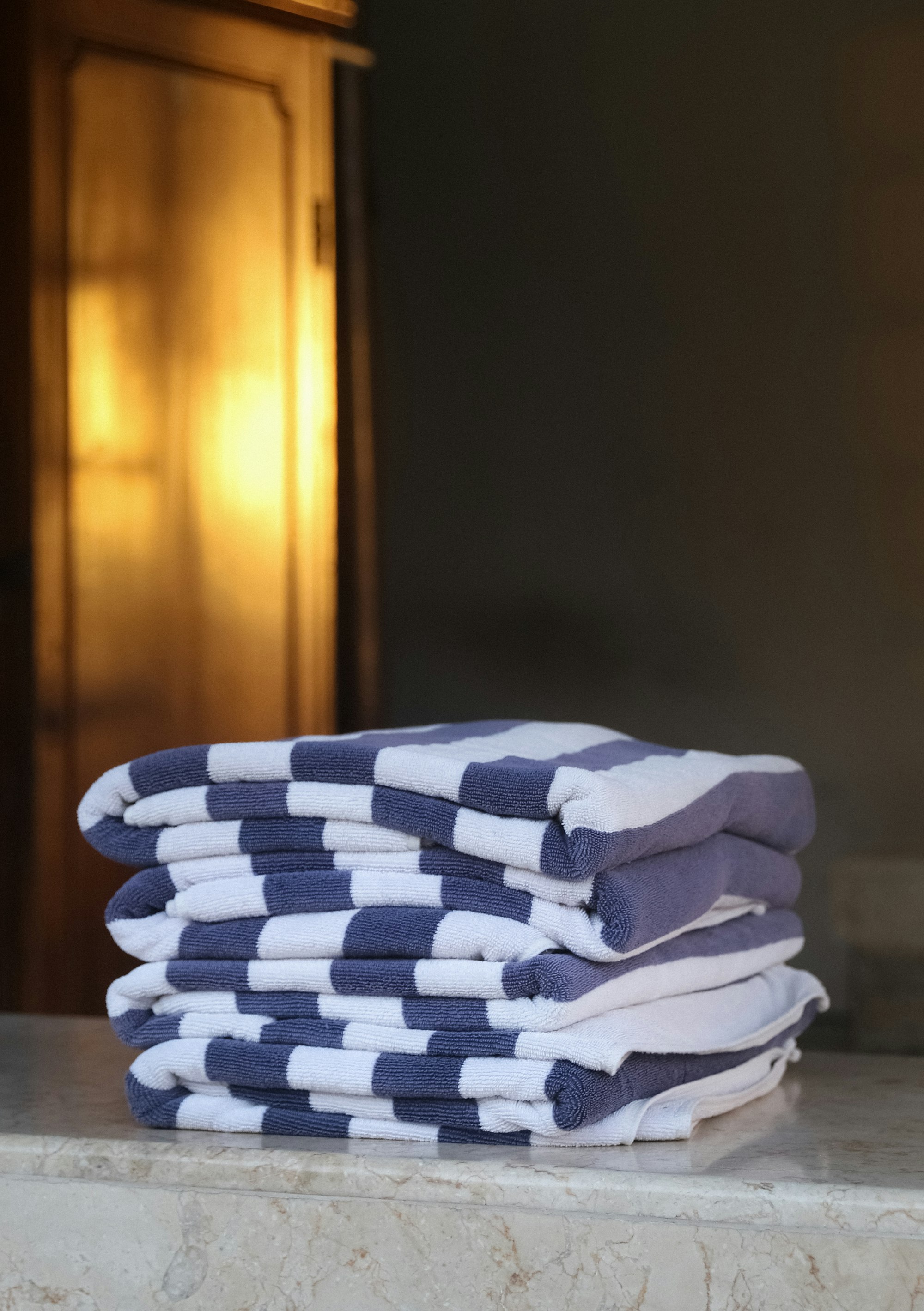 Neatly folded white towels